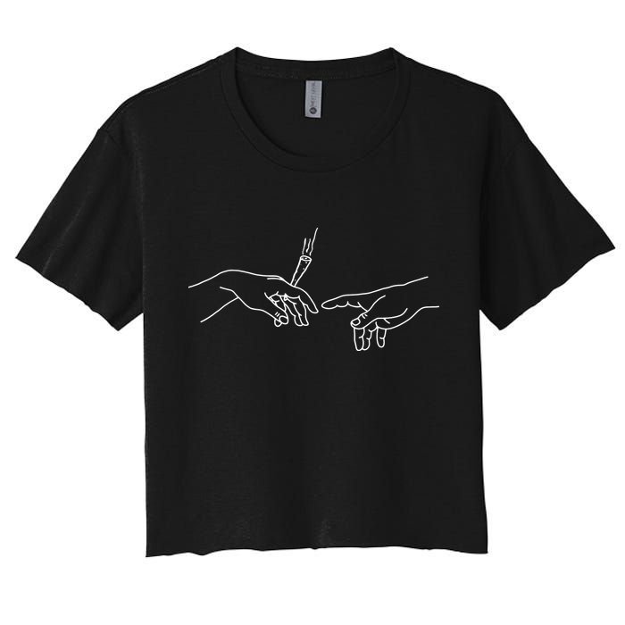 Michelangelo Creation Of Adam Hand Of God With Joint Crop Top