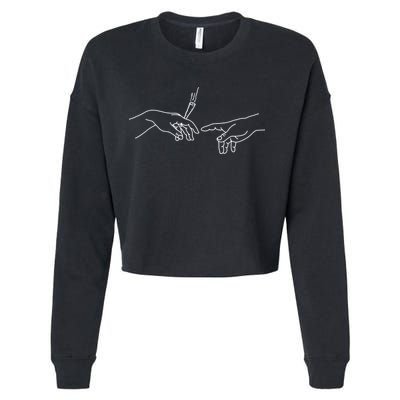 Michelangelo Creation Of Adam Hand Of God With Joint Cropped Pullover Crew