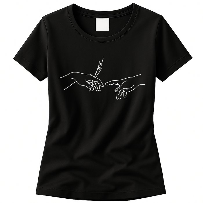 Michelangelo Creation Of Adam Hand Of God With Joint Womens T-Shirt
