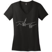 Michelangelo Creation Of Adam Hand Of God With Joint Women's V-Neck T-Shirt