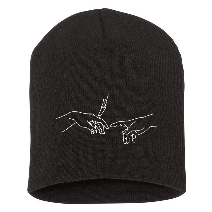 Michelangelo Creation Of Adam Hand Of God With Joint Short Acrylic Beanie