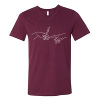 Michelangelo Creation Of Adam Hand Of God With Joint V-Neck T-Shirt