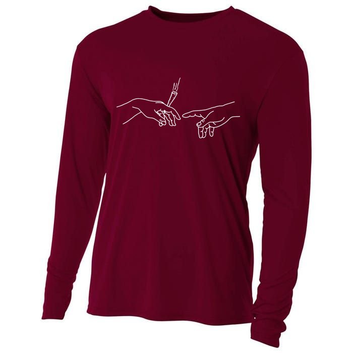 Michelangelo Creation Of Adam Hand Of God With Joint Cooling Performance Long Sleeve Crew