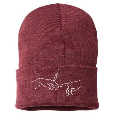 Michelangelo Creation Of Adam Hand Of God With Joint Sustainable Knit Beanie