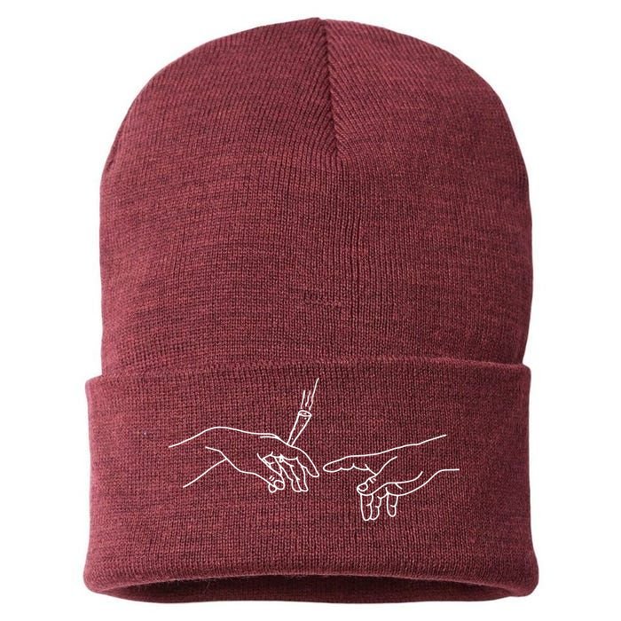 Michelangelo Creation Of Adam Hand Of God With Joint Sustainable Knit Beanie