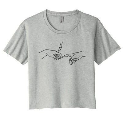 Michelangelo Creation Of Adam Hand Of God With Joint Women's Crop Top Tee