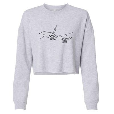 Michelangelo Creation Of Adam Hand Of God With Joint Cropped Pullover Crew