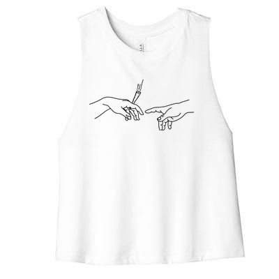 Michelangelo Creation Of Adam Hand Of God With Joint Women's Racerback Cropped Tank