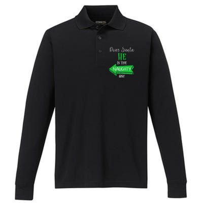 Matching Christmas Outfit For Couples HeS The Naughty One Performance Long Sleeve Polo