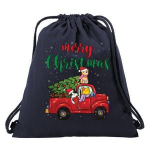 Merry Christmas Outfit Cats Truck Christmas Gift Drawstring Bag