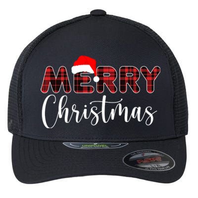 Merry Christmas Plaid Santa Holiday Flexfit Unipanel Trucker Cap