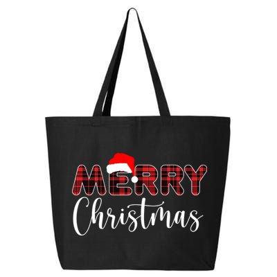 Merry Christmas Plaid Santa Holiday 25L Jumbo Tote