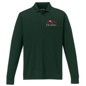 Merry Christmas Plaid Santa Holiday Performance Long Sleeve Polo