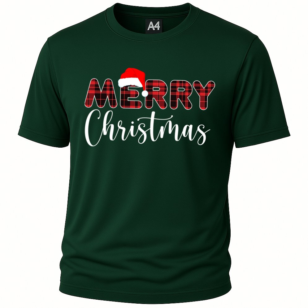 Merry Christmas Plaid Santa Holiday Cooling Performance Crew T-Shirt