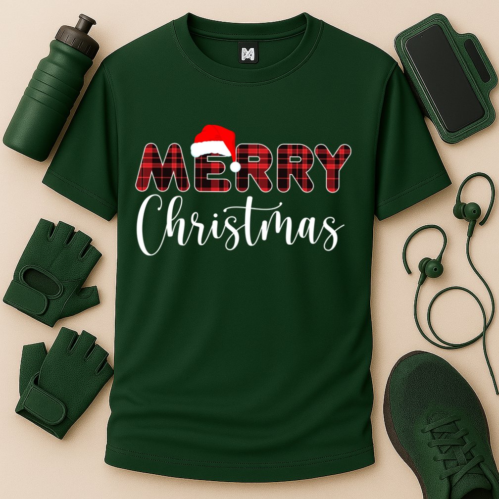 Merry Christmas Plaid Santa Holiday Cooling Performance Crew T-Shirt