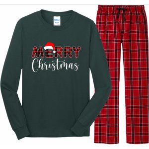 Merry Christmas Plaid Santa Holiday Long Sleeve Pajama Set