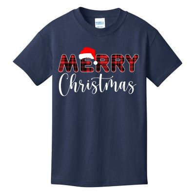 Merry Christmas Plaid Santa Holiday Kids T-Shirt