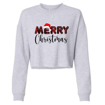 Merry Christmas Plaid Santa Holiday Cropped Pullover Crew