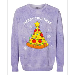 Merry Crustmas Pizza Christmas Tree Light Xmas Colorblast Crewneck Sweatshirt