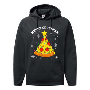 Merry Crustmas Pizza Christmas Tree Light Xmas Performance Fleece Hoodie