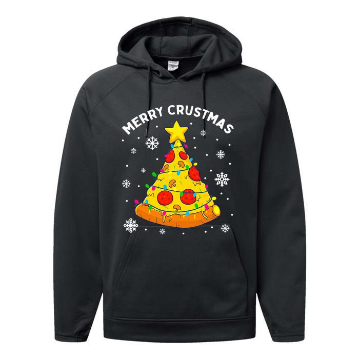 Merry Crustmas Pizza Christmas Tree Light Xmas Performance Fleece Hoodie