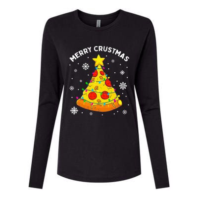 Merry Crustmas Pizza Christmas Tree Light Xmas Womens Cotton Relaxed Long Sleeve T-Shirt