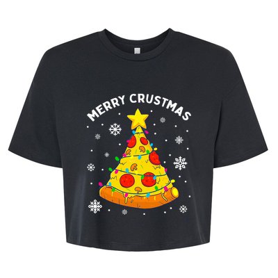 Merry Crustmas Pizza Christmas Tree Light Xmas Bella+Canvas Jersey Crop Tee