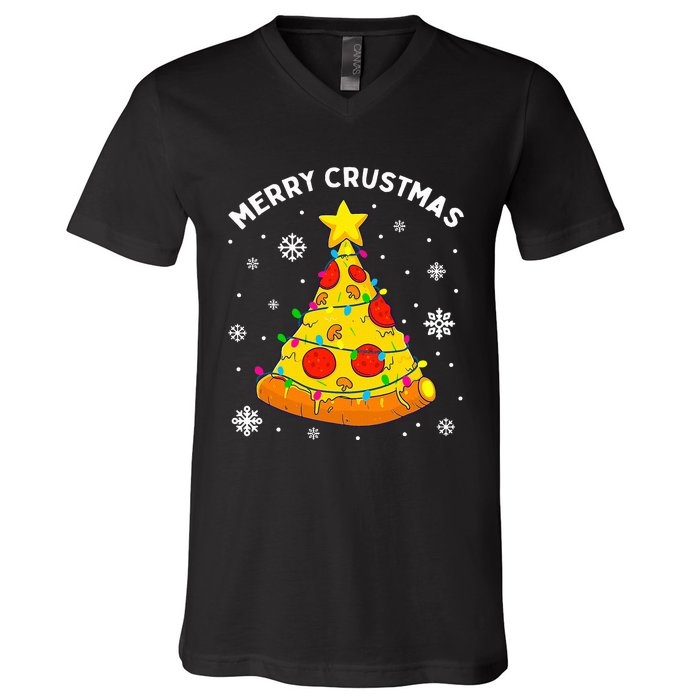 Merry Crustmas Pizza Christmas Tree Light Xmas V-Neck T-Shirt