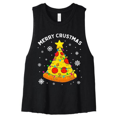 Merry Crustmas Pizza Christmas Tree Light Xmas Women's Racerback Cropped Tank