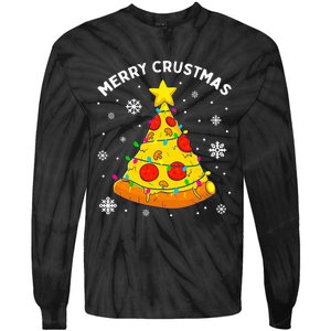 Merry Crustmas Pizza Christmas Tree Light Xmas Tie-Dye Long Sleeve Shirt