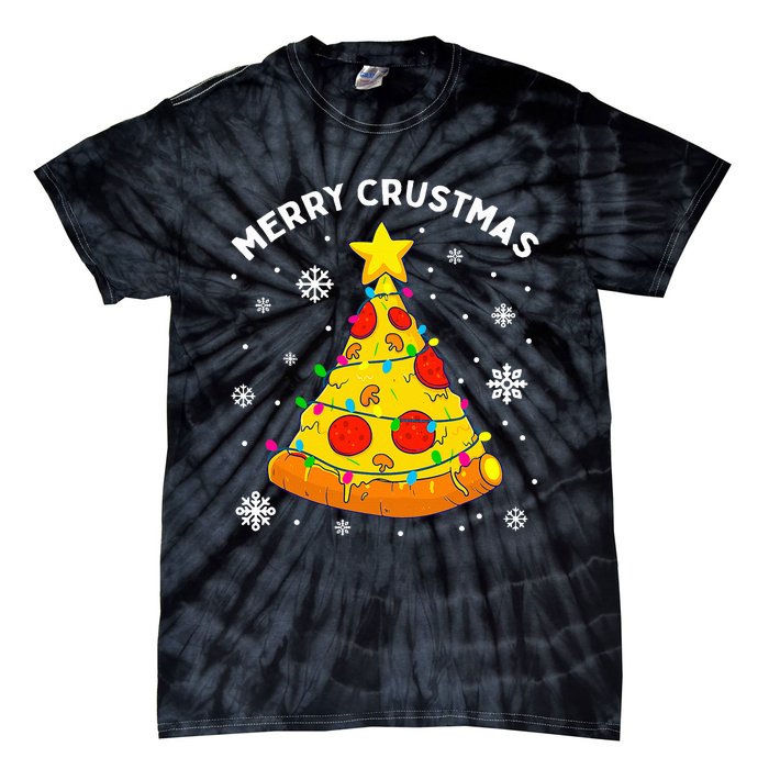 Merry Crustmas Pizza Christmas Tree Light Xmas Tie-Dye T-Shirt