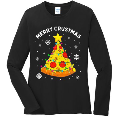 Merry Crustmas Pizza Christmas Tree Light Xmas Ladies Long Sleeve Shirt