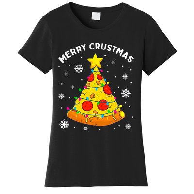 Merry Crustmas Pizza Christmas Tree Light Xmas Women's T-Shirt