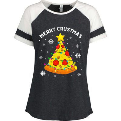 Merry Crustmas Pizza Christmas Tree Light Xmas Enza Ladies Jersey Colorblock Tee