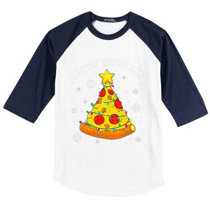 Merry Crustmas Pizza Christmas Tree Light Xmas Baseball Sleeve Shirt