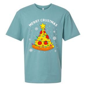 Merry Crustmas Pizza Christmas Tree Light Xmas Sueded Cloud Jersey T-Shirt