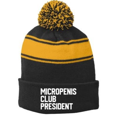 Micropenis Club President Funny Meme Sarcastic Stupid Cringe Stripe Pom Pom Beanie