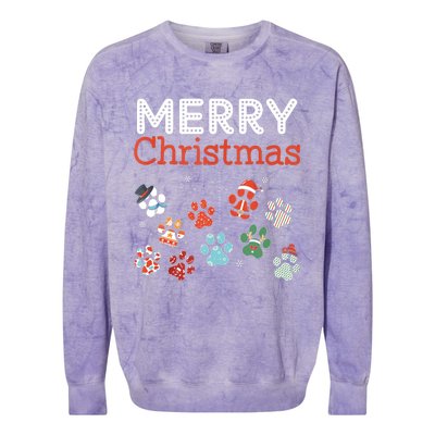 Merry Christmas Paw Prints For Dog Lovers Design Tank Top Colorblast Crewneck Sweatshirt