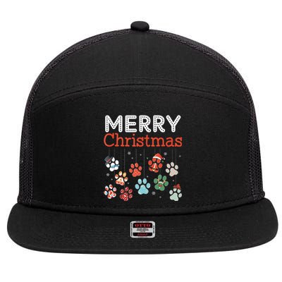 Merry Christmas Paw Prints For Dog Lovers Design Tank Top 7 Panel Mesh Trucker Snapback Hat