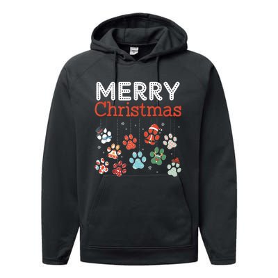 Merry Christmas Paw Prints For Dog Lovers Design Tank Top Performance Fleece Hoodie