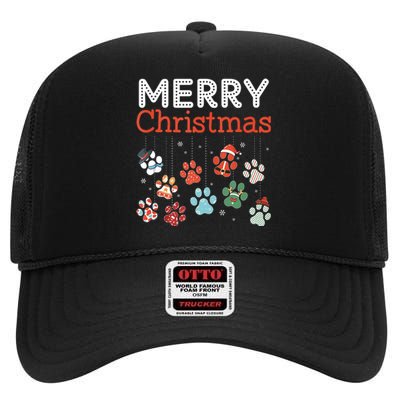 Merry Christmas Paw Prints For Dog Lovers Design Tank Top High Crown Mesh Back Trucker Hat