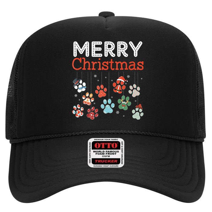 Merry Christmas Paw Prints For Dog Lovers Design Tank Top High Crown Mesh Back Trucker Hat