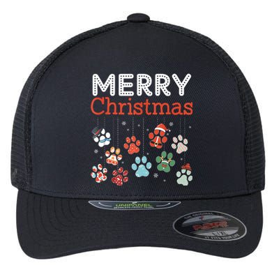 Merry Christmas Paw Prints For Dog Lovers Design Tank Top Flexfit Unipanel Trucker Cap