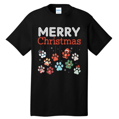 Merry Christmas Paw Prints For Dog Lovers Design Tank Top Tall T-Shirt