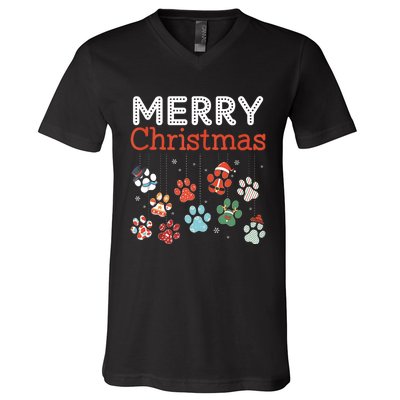 Merry Christmas Paw Prints For Dog Lovers Design Tank Top V-Neck T-Shirt