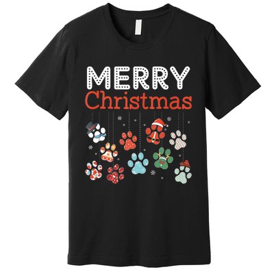 Merry Christmas Paw Prints For Dog Lovers Design Tank Top Premium T-Shirt