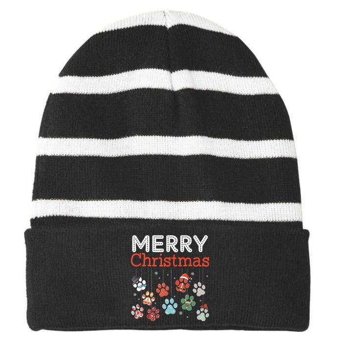 Merry Christmas Paw Prints For Dog Lovers Design Tank Top Striped Beanie with Solid Band