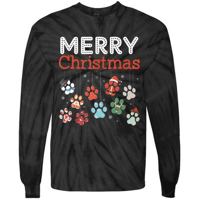 Merry Christmas Paw Prints For Dog Lovers Design Tank Top Tie-Dye Long Sleeve Shirt