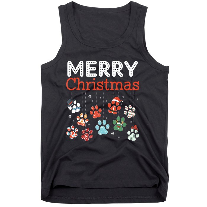 Merry Christmas Paw Prints For Dog Lovers Design Tank Top Tank Top