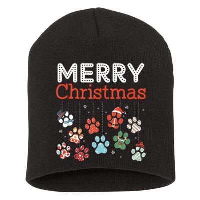 Merry Christmas Paw Prints For Dog Lovers Design Tank Top Short Acrylic Beanie